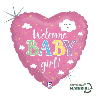 Folienballon - Welcome Baby Girl, herzförmig - ø 46cm